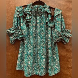 Max Edition Teal Floral Ruffle Top
